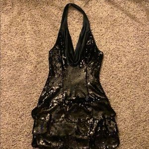 Bebe Sequence Tulip Halter Dress